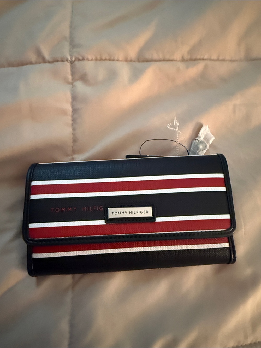 Tommy Hilfiger Black Wallet with Red and White Stripes